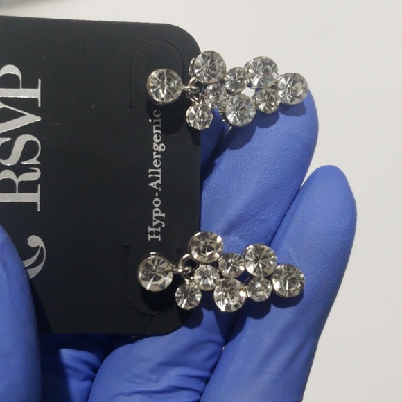 RSVP Silver Tone Crystal Cluster Drop Earrings – Hypoallergenic Sparkle - Women - Picture 5 of 8